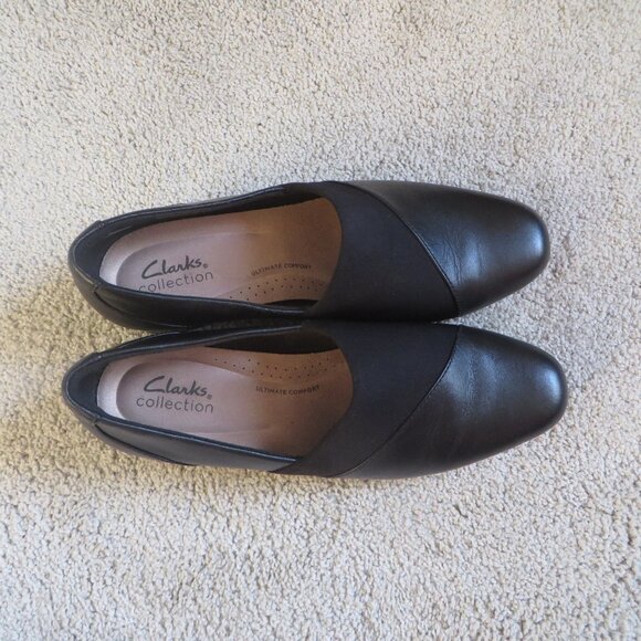 Clarks Womens Juliet Gem Shoes Size 7.5 Black Leather Slip-On Flats - Picture 6 of 11